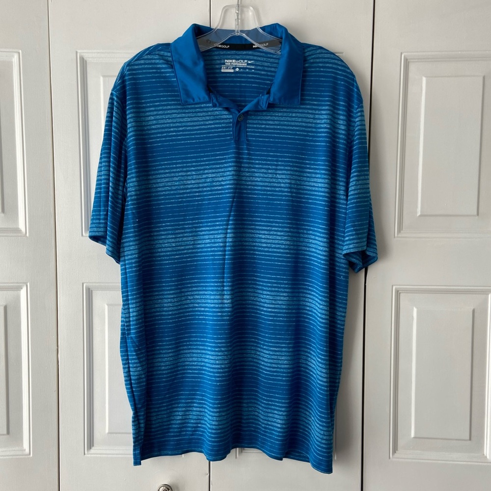 Nike Golf, Dri-fit Polo Shirt, Blue striped, Size XL